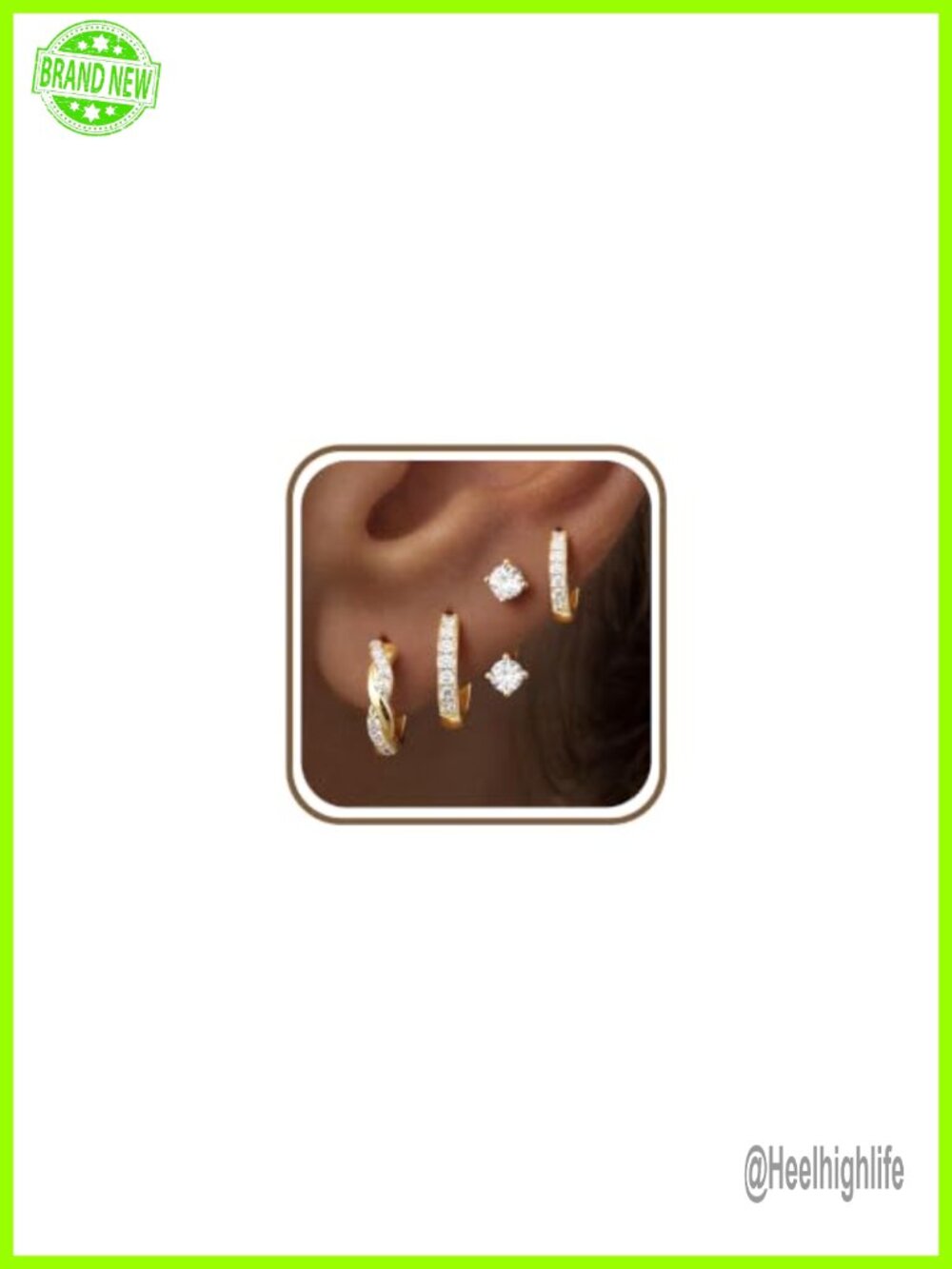 Girls Hypoallergenic Gold Stud Hoop Earring Set 5-Piece CZ Stackable